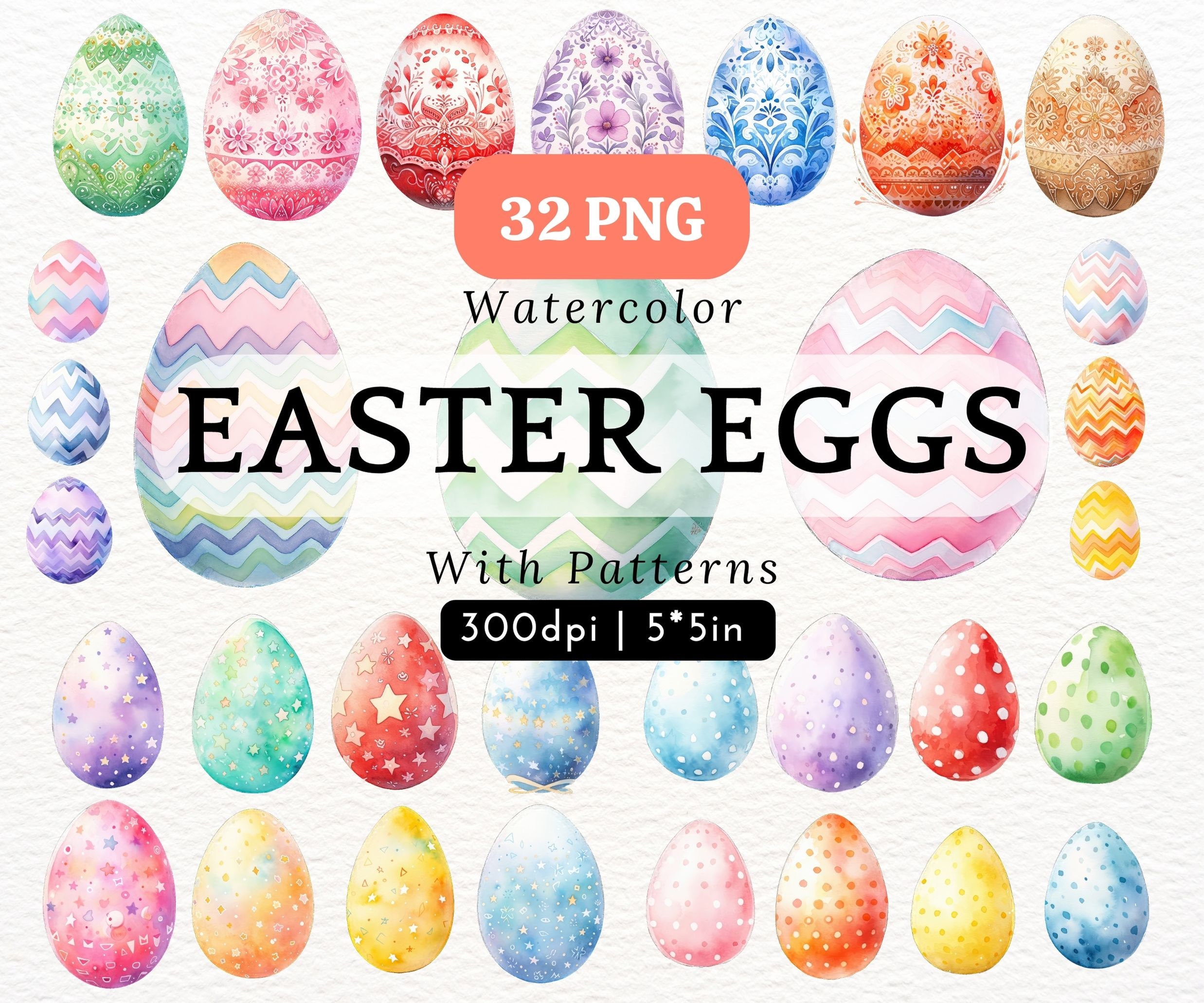 Easter Egg PNG Clipart Watercolor Patterned Eggs With Stars Floral ...