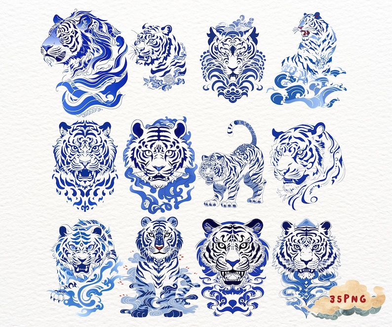 Chinese Tiger Clipart, Traditional Tiger Pattern Png, Vintage ...