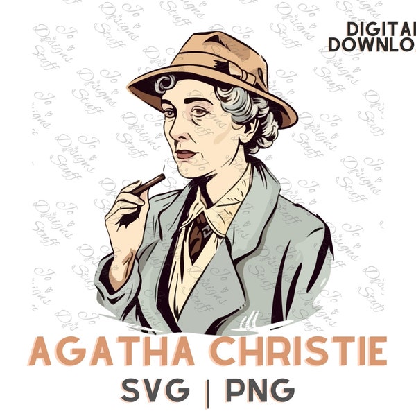 Agatha Christie svg png, Cartoon Agatha Christie clipart vector, Cut Out files png, British Iconic Mystery Female Author, Detective Fiction