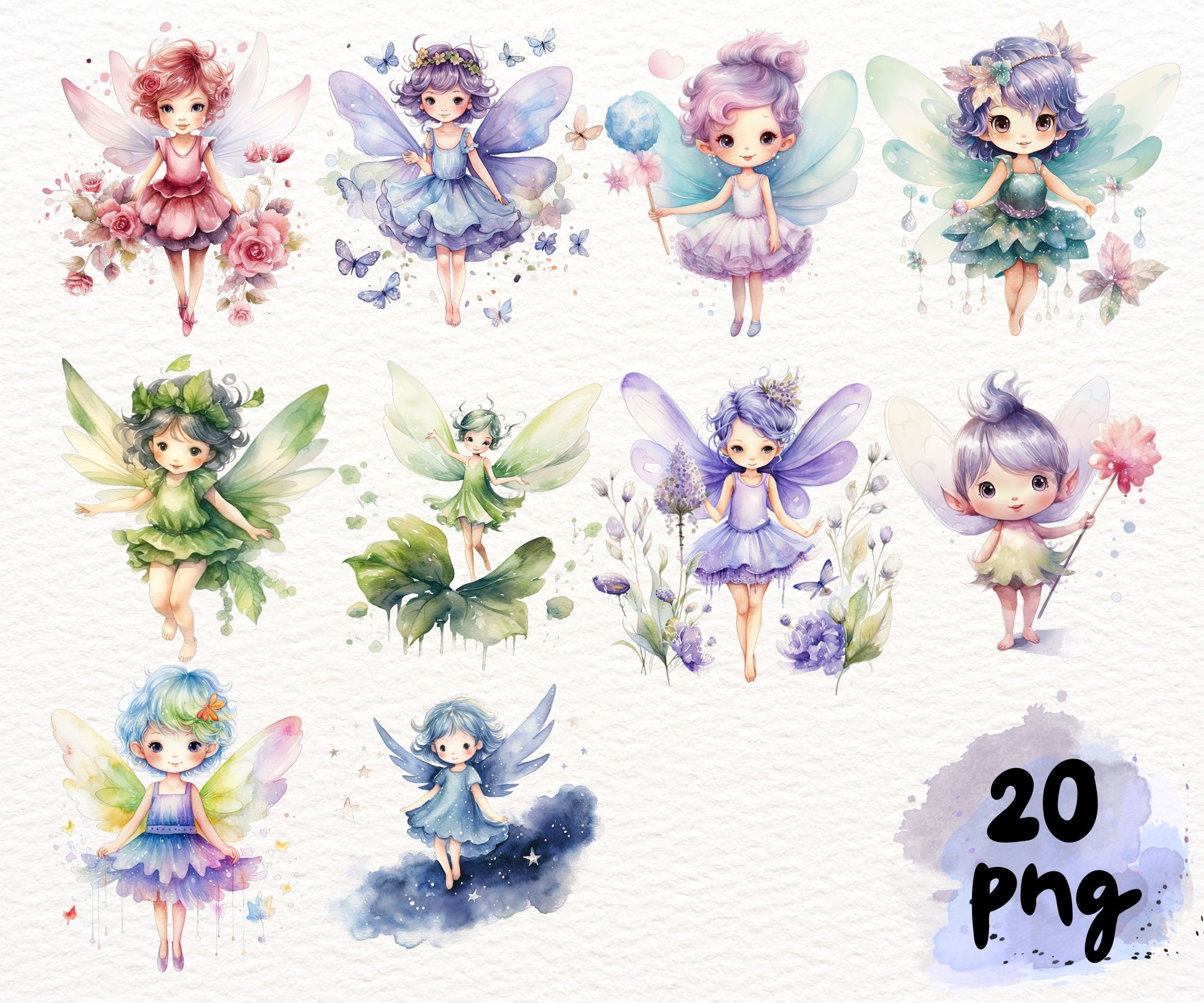 Whimsical Fairy Clipart PNG - Watercolor Fantasy Girl With Wings and ...