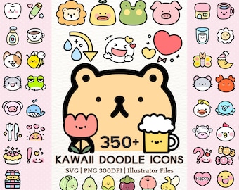 Kawaii Pastel Doodle Clipart Digital Download Hand-Drawn Animal Icons,SVG/PNG/AI for Planner Stickers, Classroom Decor, Instagram Highlights