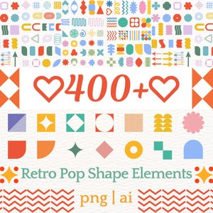 Retro Shape Elements Bundle - 400+ bunte abstrakte PNG, AI Grafiken für Branding, Poster, Goodnotes Aufkleber, Social Media, Craft Projects