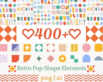 Retro Shape Elements Bundle - 400+ Colorful Abstract PNG, AI Graphics for Branding, Posters, Goodnotes Stickers,Social Media, Craft Projects