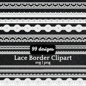 99 Lace Border SVG PNG Clipart, Vintage Häkelspitze Trim Digitale Dateien, transparent für Scrapbooking, Journals, Hochzeit, Deckchen Rahmen