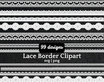 99 cliparts PNG SVG bordure en dentelle, fichiers numériques de bordure en dentelle au Crochet vintage, Transparent pour scrapbooking, journaux, mariage, cadres de napperon