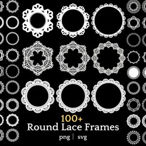 Ronde Lace Frame Clipart PNG SVG bundel kleedje grens digitale download voor kaarten ongewenste tijdschriften uitnodigingen scrapbooking ambachten