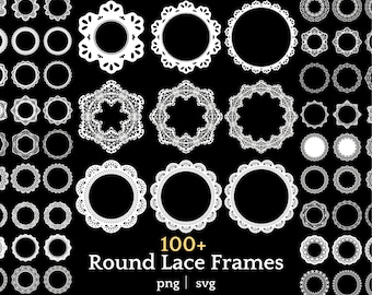 Round Lace Frame Clipart PNG SVG Bundle Doily Border Digital Download for Cards Junk Journals Invitations Scrapbooking Crafts