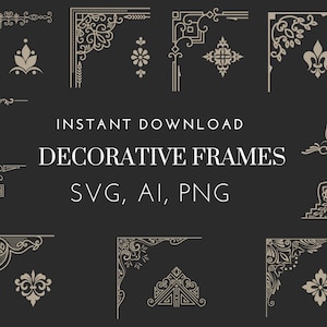 Elegant Decorative Frame SVG Corner Borders for Invitations and Cards Vector Clipart Flourish Ornament Cut Files PNG AI Download