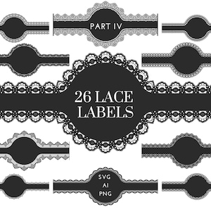 Pacote de rótulos de renda SVG - Clipart de rótulos de doily elegantes, design de borda de renda vintage para embalagens, etiquetas, cartões - Png Ai Svg Download instantâneo