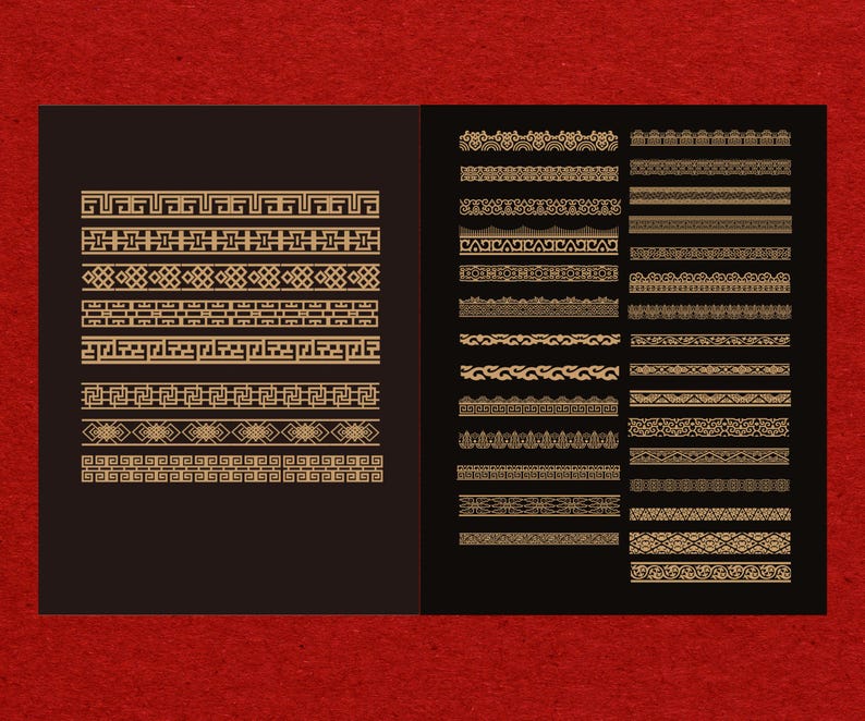 Kinesisk etikettgränspaket, vintage orientaliska SVG-namnskyltramar för laserskärning, Cricut, förpackningsdesign, traditionell guldvektoruppsättning bild 4