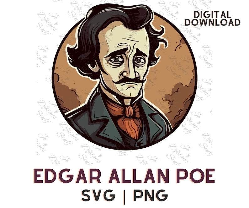 Edgar Allan Poe Svg, Cartoon Edgar Allan Poe Clipart Vector With Raven ...