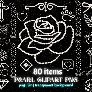 Elegant Pearl Clipart PNG 80 Digital Elements Transparent Vintage Frames Gothic Borders Icons for Scrapbooking Junk Journals Wedding Crafts
