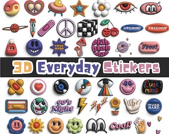 3D Digital Notebook Stickers png, 45 Colorful and Cute Goodnotes Stickers, Funny Smiley Face Stickers, Transparent Cutout Clipart