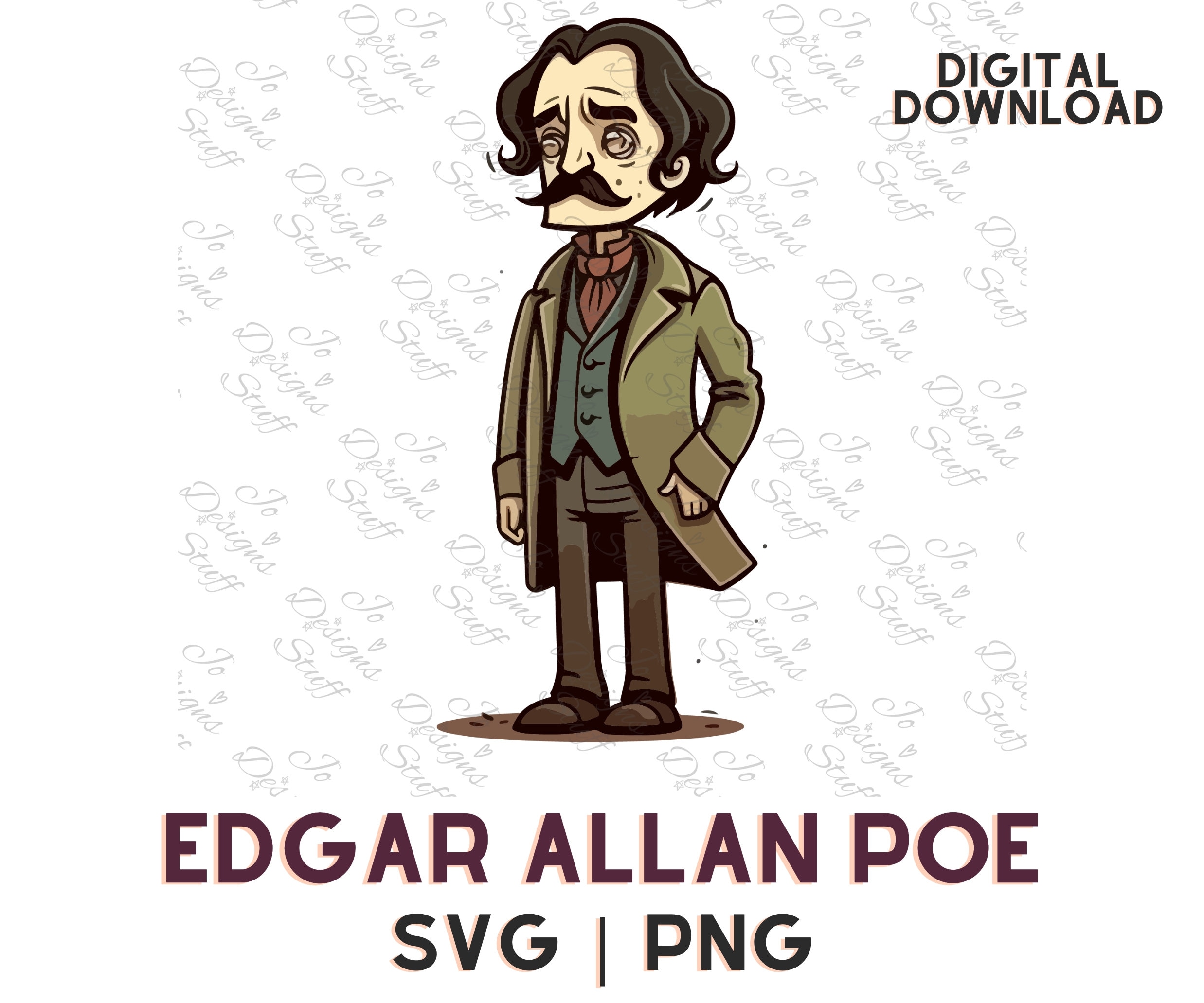 Edgar Allan Poe Svg, Cartoon Edgar Allan Poe Clipart Vector With Raven ...
