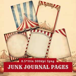 Junk Journal Papers: Vintage Circus Themed Blank Pages, Carnival Ephemera, Big Top Scrapbooking Printable Download, Digital Collage Sheet