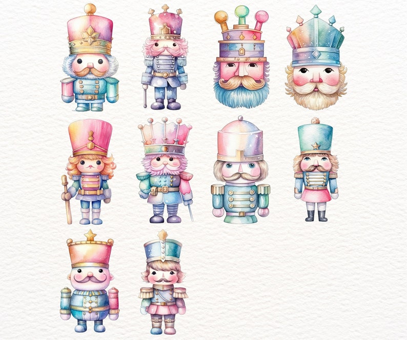 Pastel Nutcracker Clipart Watercolor Nutcracker PNG Cute Christmas Soldier Nutcracker Images for Cards Stickers Crafts Holiday Decor image 4