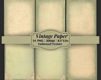 Embossed Junk Journal Paper - Set of 14 - Green , Paper Texture,Vintage Pattern,Ephemera,Old Paper, Floral, Shabby Chic,Scrapbook Background