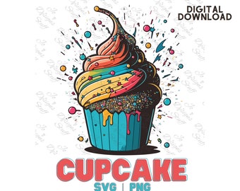 Graffiti Cupcake SVG and PNG, Colorful Dessert Clipart for Birthday Crafts