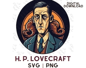 H. P. Lovecraft svg, Cartoon H. P. Lovecraft clipart vector Cthulhu Mythos svg, png,  The Call of Cthulhu Illustration Cut Out files