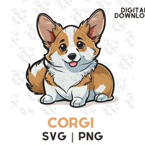 Cute Corgi With Tail SVG PNG Clipart Digital Download for Cricut Stickers Shirts Cards Kawaii Dog Design High Resolution Instant File