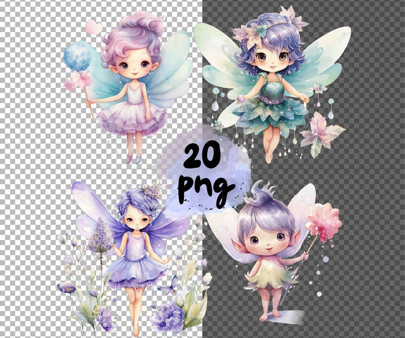 Whimsical Fairy Clipart PNG - Watercolor Fantasy Girl With Wings and ...
