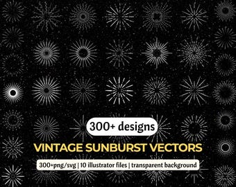 Minimalist Sunburst SVG PNG Clipart Collection for Logos Cricut Projects Vintage Starburst Boho Sun Rays Transparent Background AI Files