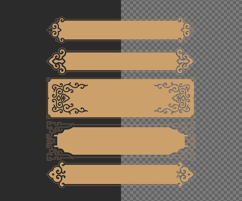 Kinesisk etikettgränspaket, vintage orientaliska SVG-namnskyltramar för laserskärning, Cricut, förpackningsdesign, traditionell guldvektoruppsättning bild 9