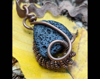 Copper Wrapped Lava Stone Pendant