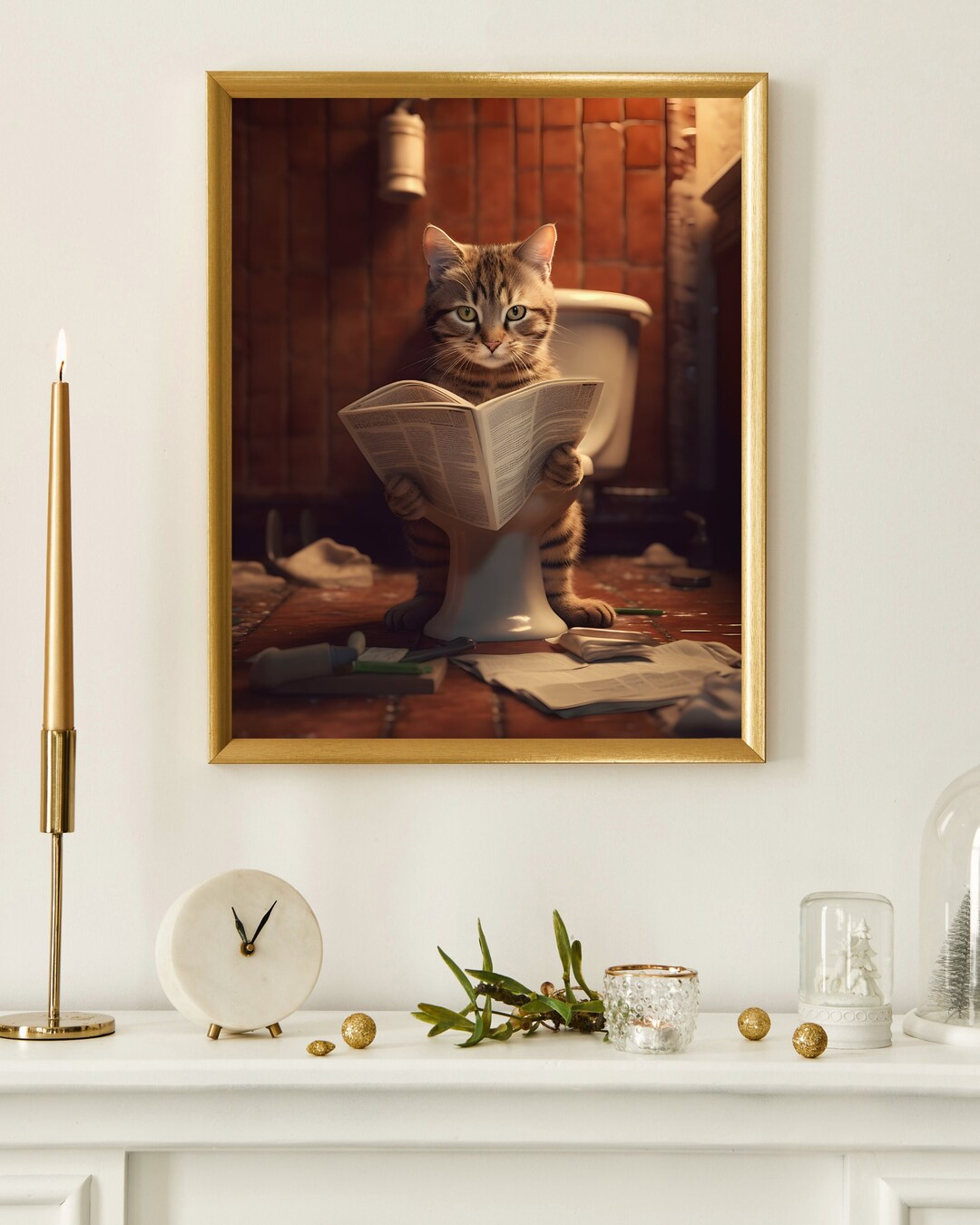 Cat Art Cat Bathroom Art Grey Cat Art Bathroom Art Big Cat - Etsy