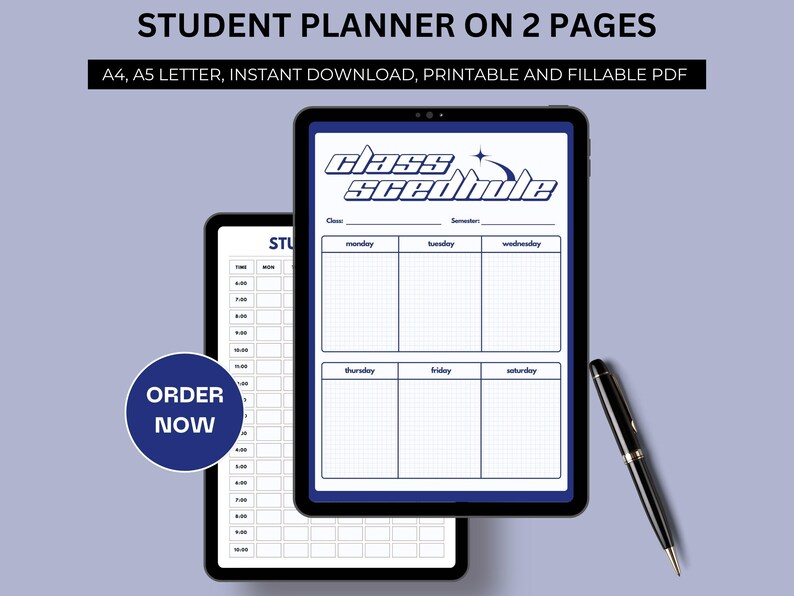 Student Planner PDF, Weekly Class Schedule, Fillable Template (instant ...