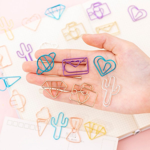 10 pcs Pack of Mini Paper Clips - Kawaii Stationery, Metal Clear Binder Clips, For Photos Notes Letters School Journaling and Crafts E