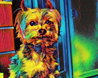 Arte de pared para perros, Arte de pared de descarga digital, Arte Yorkie, Arte colorido para perros