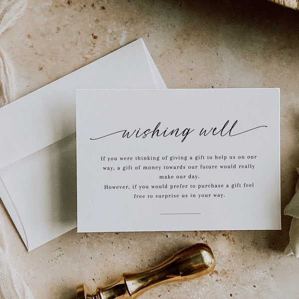 Minimal Wedding Wishing Well Card Printable Wishing Well Card Template Editable Invite Enclosure Wedding Insert In lieu of gifts - EJ02