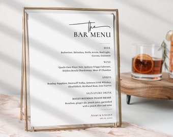 Moderne Bar Menü Vorlage, Minimalistische Hochzeit Getränkekarte, Einfache Hochzeit Getränkekarte, Printable Bar Schild, Signature Drinks Sign-EJ21