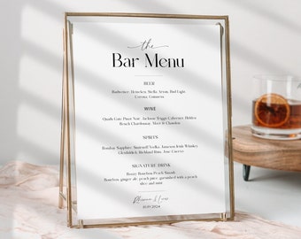 Modern Wedding Bar Menu, Wedding Bar Sign Template, Printable Bar Sign, Editable Drinks Menu, Signature Drinks Sign, Minimalist - EJ07