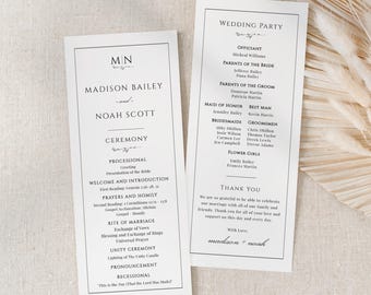 Wedding Program Template Monogram, Christian Wedding Ceremony Program, Church Wedding Program, Printable Wedding Order of Service - EJ08