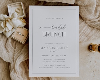 Bridal Brunch Invitation, Bridal Shower Invite, Simple Bridal Shower Invite, Classic Wedding, Printable, Editable Template, Elegant - EJ08