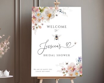 Bridal Shower Welcome Sign Template, Bride to Bee Bridal Shower Welcome Sign, Bee Bridal Shower, Printable, Editable Pink Floral Bridal EJ16