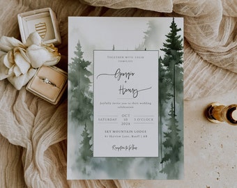 Modelo de convite de casamento rústico, convite de casamento na floresta, casamento de outono, modelo imprimível e editável, casamento na floresta - EJ19