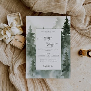 Rustic Wedding Invitation Template, Forest Wedding Invite, Fall Wedding, Printable, Editable Template, Woodland Forest Wedding - EJ19
