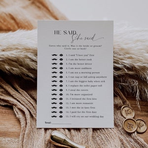 He Said She Said Bridal Shower Game, Guess Who Said It Game, Minimalist Bridal Shower Game, Editable Template, Printable Shower Game - EJ07