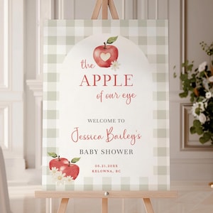 Apple of Our Eye Welcome Sign, Apple Baby Shower Welcome Poster, Gingham Gender Neutral Baby Shower Decoration, Fall Baby Shower - EJ54