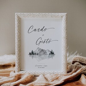 Panneau rustique pour cartes et cadeaux, panneau de réception de mariage en montagne, panneau de table cadeau, panneau de cartes imprimables, modèle modifiable, panneau de table, EJ13