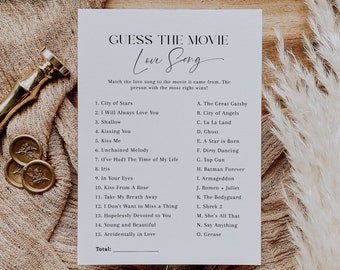 Guess The Movie Love Song Bridal Shower Game, Minimalist Name the Love Song Game Template, Name That Tune, Printable, Editable - EJ07