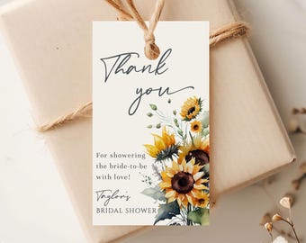Sunflower Bridal Shower Favor Tag, Thank You Favor Tag Template, Sunflower Favor Tag, Printable Gift Tag, Sunflower Bridal Shower - EJ17