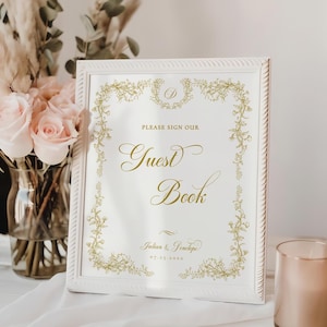 Please Sign Our Guest Book Gold, Wedding Guest Book Sign, Chinoiserie Wedding Guestbook Sign, Gold Toile Wedding Sign - EJ33B
