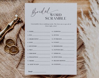 Bridal Word Scramble Game, Minimalist Bridal Shower Game, Printable Shower Game, Editable Template, Bridal Shower Puzzle - EJ07