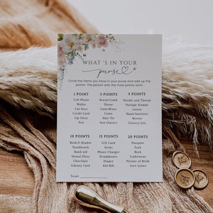 What's In Your Purse-spel, Bee-vrijgezellenfeestspel, Bride to Bee-douche, afdrukbaar spel, bewerkbare sjabloon, vrijgezellenfeest-portemonneespel - EJ16