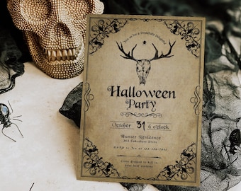 Invitación vintage de Halloween, invitación digital para fiesta de Halloween, plantilla imprimible y editable, invitación para fiesta de disfraces de Halloween para adultos - EJ31