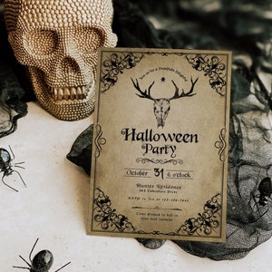 Invito di Halloween vintage, invito digitale per la festa di Halloween, modello stampabile e modificabile, invito per la festa in costume di Halloween per adulti - EJ31